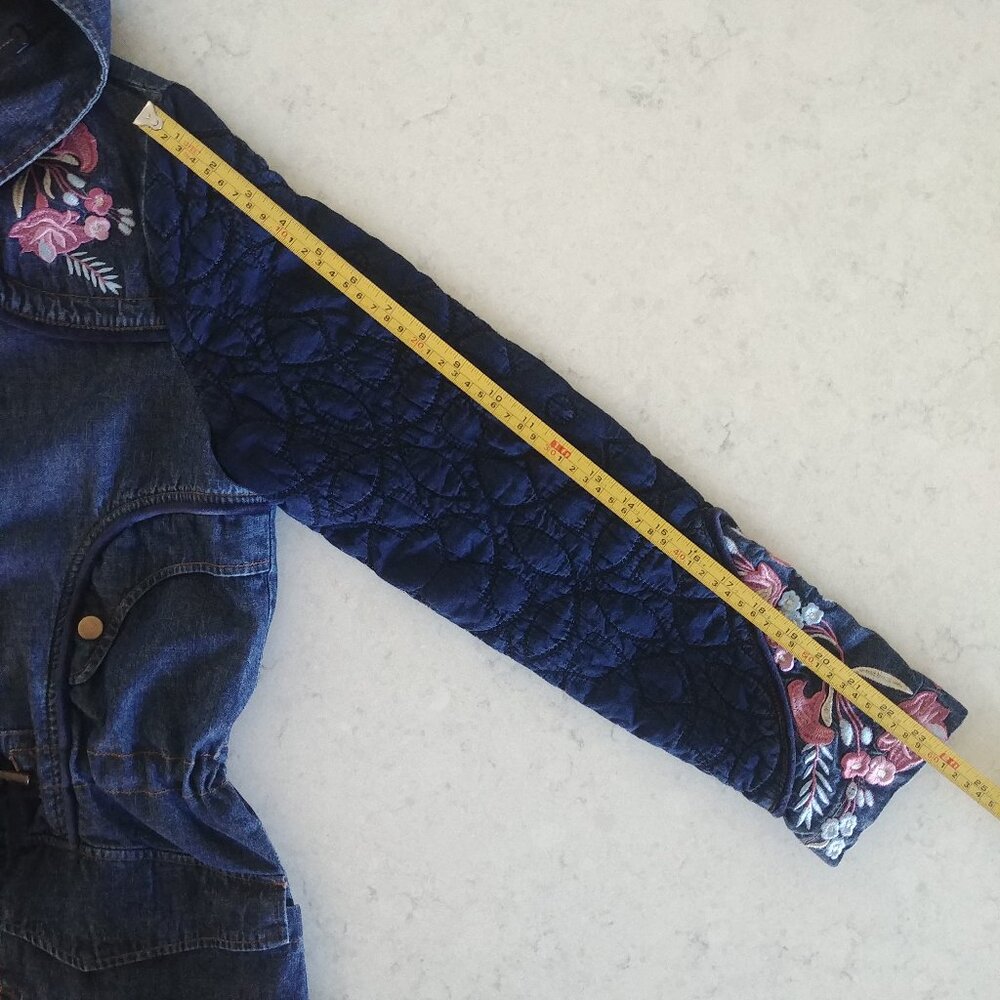 Desigual cotton denim embroidered parka style jacket blue quilted sleeves 10 - Picture 15 of 16